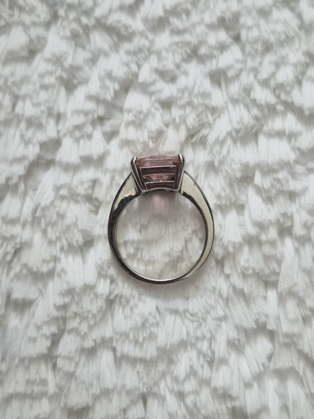 Vintage Silver Plated Princess Cut Pink Gemstone Ring